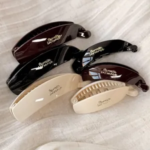 Korean Minimalist Resin Banana Hair Clip Glossy French Letter Print High Ponytail Vertical Clip For Women Daily Styling