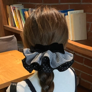 Elegante fermaglio per capelli in velluto a quadri e pois stile vintage donna