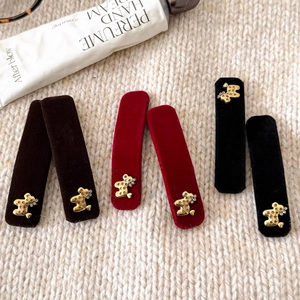 Vintage Velvet Rectangular BB Hair Clip With Golden Metal Animal Star Rhinestone Charm For Women Autumn Winter Bangs Clip
