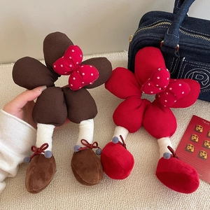 Cute polka dot bow plush doll hair scrunchie with long legs in red and brown colors