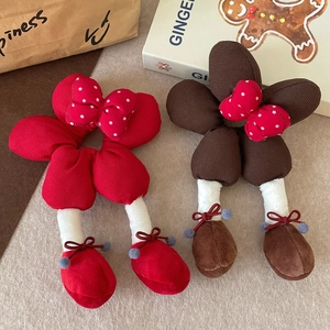 Cute doll leg scrunchies with bow and flower details in red and brown colors
