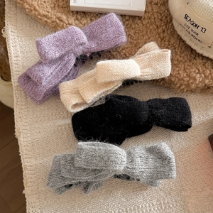 Handmade Knitted Bow Banana Clip For Women High Ponytail Fix Hair Clip Winter Plush Woolen Vertical Hair Accessories Daily Hairpin