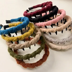 Cerchietti in maglia a trecce per donna, antiscivolo con denti a pettine interni fissi