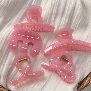 Douce Pince À Cheveux À Pois Rose En Résine Géométrique Shark Clips Grandes Pinces À Cheveux Pour Coiffure Quotidienne Femme