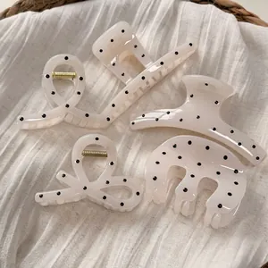 Koreanischer Stil Cremeweiß Punkte Haarklammer Groß Polycarbonat Handgefertigt Matt Shark Clip Mode Haarschmuck Für Damen