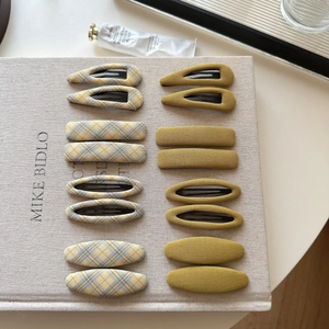 Yellow plaid and solid ginger hair clip set with 16 pieces in 4 classic shapes for women