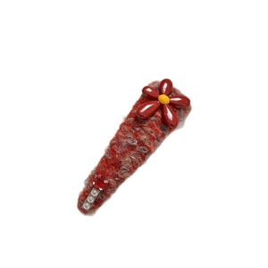 Elegant plush red flower hair clip with wool texture and pearls for women hair accessories