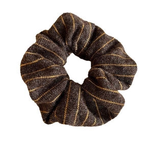 Vintage knitted striped scrunchie in coffee and yellow for autumn hair styling