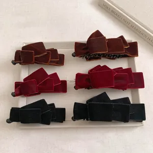 Elegant Velvet Bow Banana Clip For Women Autumn Winter Vintage Layered Ribbon Hair Claw Vertical Ponytail Holder Hair Clip