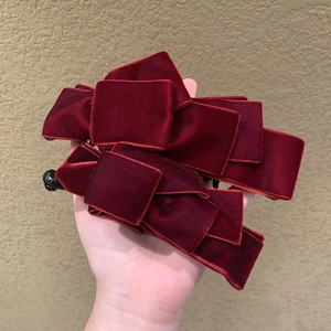 Set of two elegant burgundy velvet bow banana clips for high ponytail hairstyles