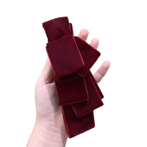Elegant deep red velvet bow hair clip for high ponytail style, luxury vintage accessory