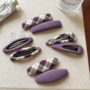 Sweet Purple Plaid Fabric Wrapped Hair Clips Women Fresh Argyle Pattern Cloth Geometric Hairpins Daily Decorative Headwear