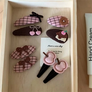 Set di Fermagli per Capelli in Stile Coreano per Donna Ragazza Fiocco in Tessuto Fatto a Mano Plaid Ciliegia Mela Design Clip BB