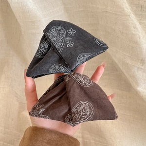 Vintage paisley triangle hair claw clip with floral fabric patterns in grey and brown
