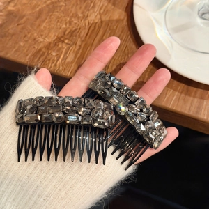 Sparkling rhinestone hair side comb clips for women set in elegant dark grey finish