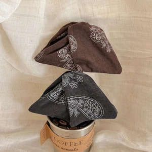 Vintage paisley print triangle hair claw clips in coffee and charcoal fabric materials