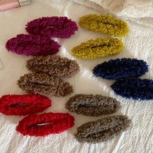 Korean Style Autumn Winter Plush Hair Clips For Women Sweet Cute Oval Fuzzy BB Clips Alloy Bangs Side Clips Accessories