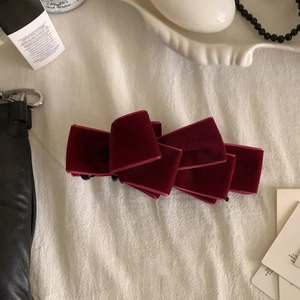 Elegant burgundy velvet layered bow banana clip hair accessory for chic high ponytails