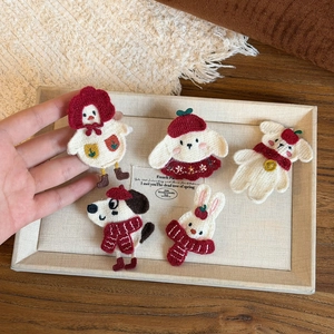Cute embroidered cartoon animal brooches with rabbit and dog motifs for sweaters