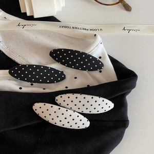 Polka dot hair clip set in black and white fabric, set of four elegant fashion hair pins