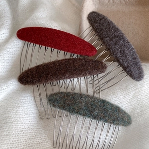 Winter felt and silver metal hair combs in burgundy, tan, grey, and dark green colors