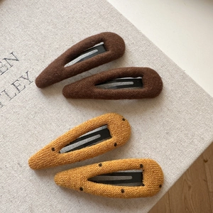 Set of 4 handmade knit and felt hair clips in coffee brown and warm yellow tones