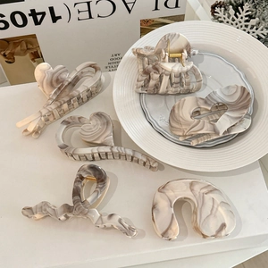 French Style Acetate Marble Pattern Hair Claw Large Heart Shape Non-slip Shark Clip Vintage Geometric Hair Accessories For Women