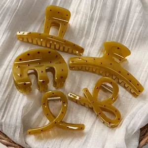 Pinces à Cheveux Jaune Moutarde à Pois pour Femmes Rétro en Plastique PC Grandes Pinces Crabe Accessoires de Coiffure Doux