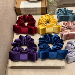 Korean Style Velvet Scrunchies With Double Layer Bow Knot For Women High Quality Elastic Hair Bands Ponytail Accessories