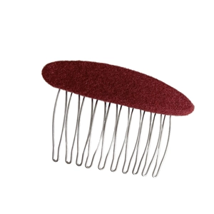 Elegant wine red velvet hair comb with silver metal teeth for stylish hair styling