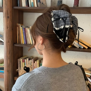 Vintage Houndstooth Plaid Bow Hair Claw Clip With Artificial Pearl Lace Edge French Style Sweet Hair Accessories For Women Daily Party