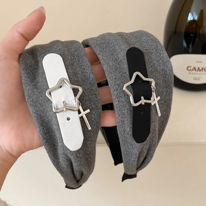 Chic star and cross pendant headband set with wool-like fabric and leather buckles