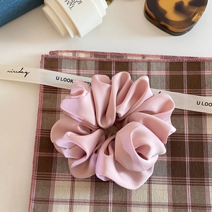 French cream light pink satin scrunchie with soft silk texture for vintage hair styling