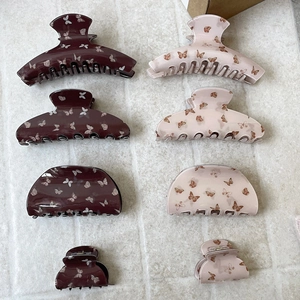 Korean Style Butterfly Pattern Acetate Hair Claw Clip Elegant Sweet Pink Brown Non-slip Shark Clip For Women Hair Accessories