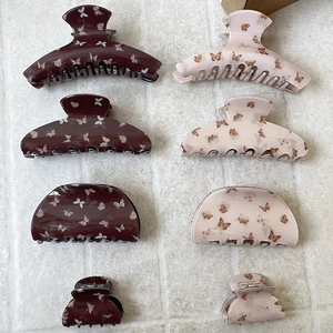 Pink and burgundy butterfly hair claw clips set in various sizes with glossy finish