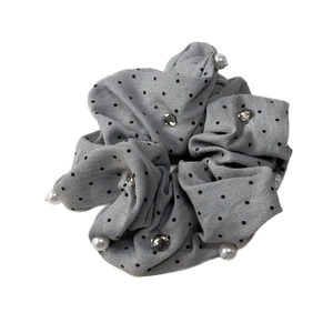 Elegante elastico grigio a pois con perline bianche e dettagli in strass luminosi