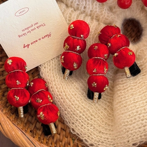 Roter Samtball Haarclip Süßer Kandierter Weißdorn Stil Goldener Stern Pailletten Haarspange Weihnachten Neujahr Haarschmuck Für Mädchen Damen