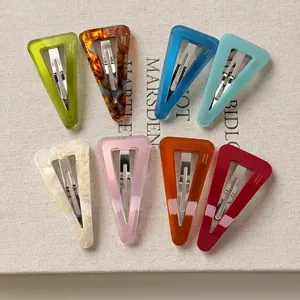 Vintage Acetate Triangle Hair Clip Geometric BB Clip Handmade Marble Pattern Bangs Side Clip Elegant Hair Accessories For Women