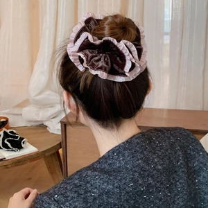 Scrunchie Vintage in Velluto Francese con Bordo a Volant per Donna Dolci Elastici per Capelli Oversized Colori a Contrasto Accessori