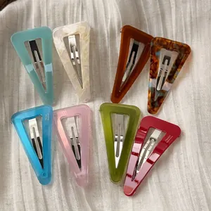 Set of 8 vintage geometric acetate hair clips in multiple marble and solid colors