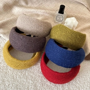 Knitted wide headband set in six vibrant colors with vintage thick braided texture for women