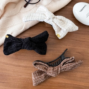Elegant Tweed Bowknot Hair Clip For Women Vintage Korean Style Duckbill Clip Advanced Sense Hair Accessories For Daily Party