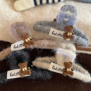 Pinces à cheveux en peluche avec oursons mignons en tons gris, beige, café et noir