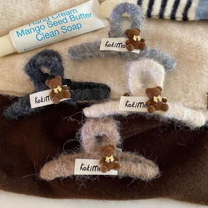 Pinces à cheveux en peluche avec petit ours en gris noir beige et marron pour femme