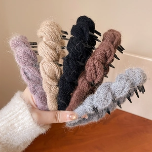 Serre-tête Torsadé en Fil Tricoté pour Femmes Avec Dents Antidérapantes Bandeau à Toit Haut pour Se Laver le Visage Accessoires de Cheveux Automne Hiver