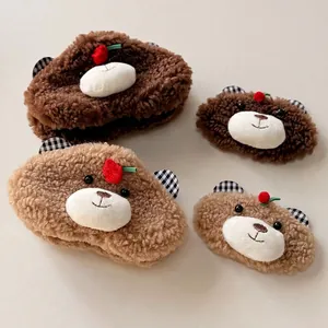 Cute plush bear hair clips in brown and camel tones with plaid ears and berry accents