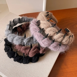 Lot de 4 serre-têtes en tricot torsadé gris, rose, marron et noir avec dents antidérapantes