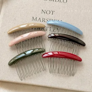 Elegant hair comb clips in six assorted colors with polished resin and wavy metal teeth