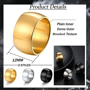 Klassischer 12mm breiter Ring aus gebürstetem Titanstahl in Gold, Silber und Schwarz