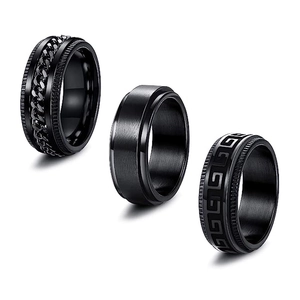 Titanium Staal Roterende Stressverlichting Bandring Collectie Griekse Sleutel Patroon Ketting Groef Ringen Zwart Punk Sieraden Voor Mannen Vrouwen Vinger Accessoire